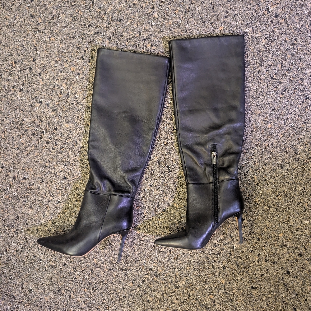 Vince Camuto Black Leather Knee-High Stiletto Boots